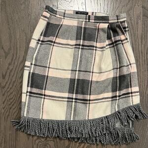 For Cynthia Skirt Wool Blend Faux Wrap Fringe Plaid Business Casual Office Small